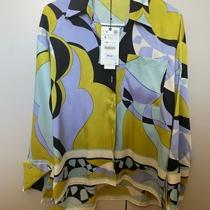 Printed shirt with lapel collar, long sleeves and wide cuffs